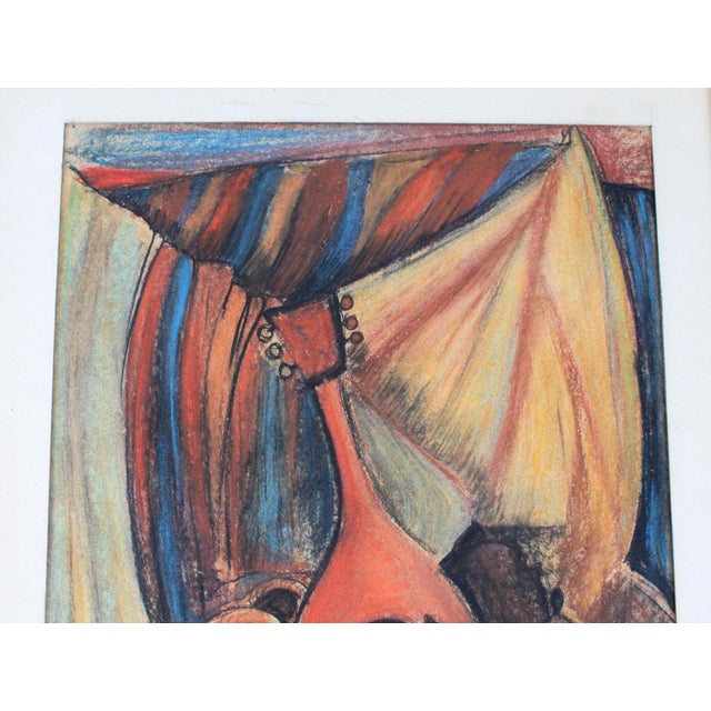Mid-Century Modern Vintage 1960s Musical Instrument Still Life Pastel Framed Art For Sale - Image 3 of 8