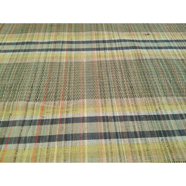 Vintage American Amish Rag Runner, Handwoven Stripe Pattern, Green & Yellow, 3x16 For Sale - Image 15 of 18