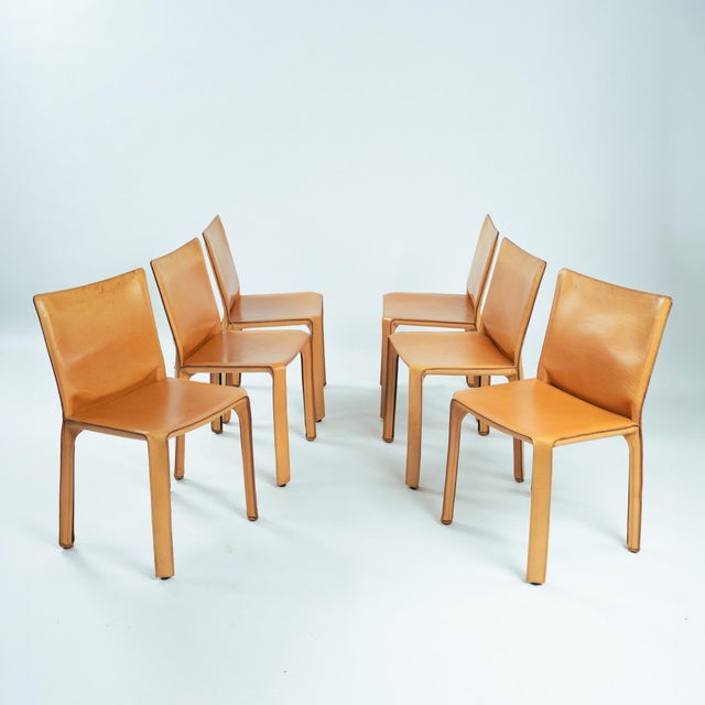 Cassina Model 412 CAB Dining Chairs in Cognac Leather by Mario Bellini for Cassina, 1990s, Set of 6 For Sale - Image 4 of 18