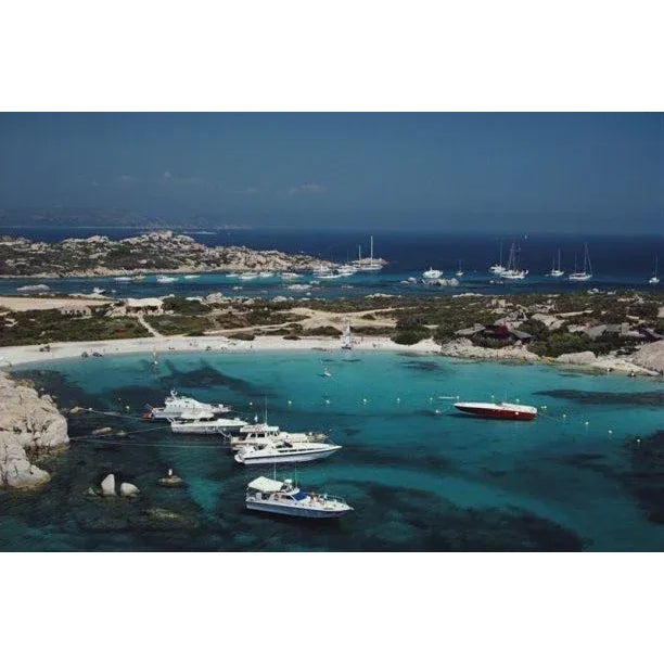 Cavallo 1961 Holidaymakers’ yachts find a quiet haven off the Mediterranean island of Cavallo, Corsica. Slim Aarons Slim...