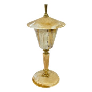 Mid Century Art Deco Gio Ponti Style French Marble and Brass Table Lamp, Unwired For Sale