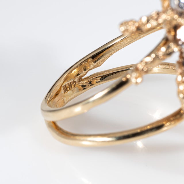 Metal Late 20th Century Diamond Bee Ring Size 6 Large Vintage 14k Yellow Gold Fine Insect Jewelry For Sale - Image 7 of 7