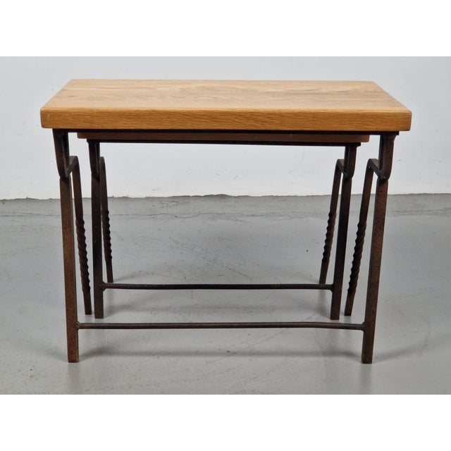 Brutalist Cast Iron and Oak Nesting Tables, 1970s, Set of 2 For Sale - Image 14 of 16