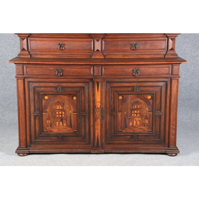 Antique Historicism Buffet with Architecture Inlaid, 19th Century For Sale - Image 6 of 18