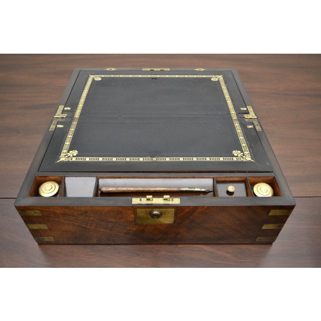 19th Century English Writing Box With Brass Banding For Sale - Image 4 of 5