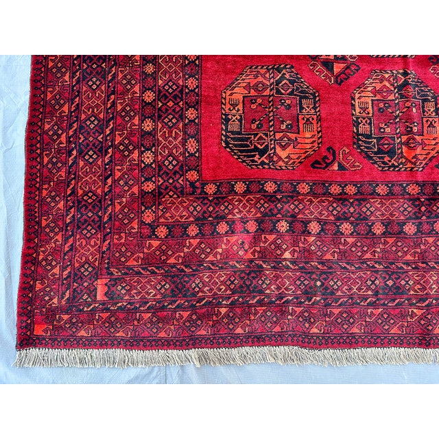 Red Turkmen Bokhara Hand-Knotted Wool Rug - 7'1" X 9'8" For Sale - Image 4 of 11