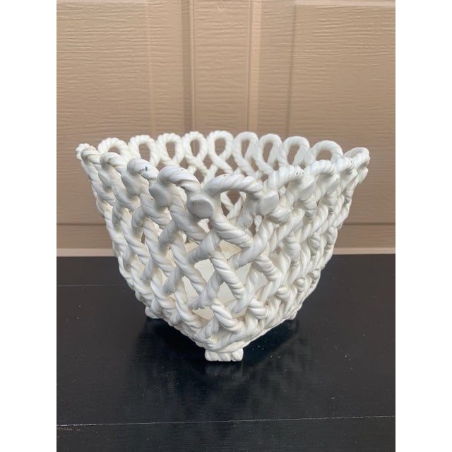 French Country Trompe l'Oeil Porcelain Rope Basket Cachepot For Sale - Image 9 of 12