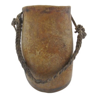 Pacific Nw Coast Native American Wood Cup Bowl Mortar With Leather Handle For Sale