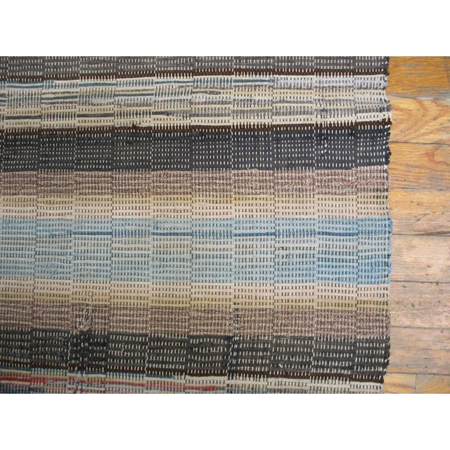 Early 20th Century 1900s Multicolor Stripe Antique American Rag Rug 10'8" X 12'0" Flatweave Wool Carpet For Sale - Image 5 of 5