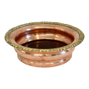 Vintage Large Copper Wine Coaster With Brass Trim and Mahogany Base