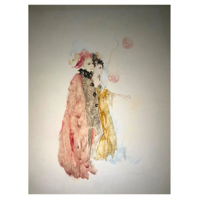 André Braunecker, Les Pierrots, Oil on Paper For Sale