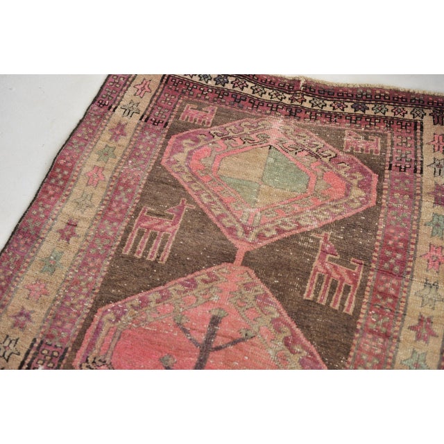 Vintage Nomadic Pink, Purple, Charcoal & Black Runner Rug , 3.5 x 9.8 For Sale - Image 10 of 11