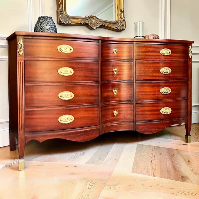 Mid 20th Century Vintage Federal Mahogany Serpentine Dresser | Sideboard | Console | 58" Wide For Sale - Image 5 of 11