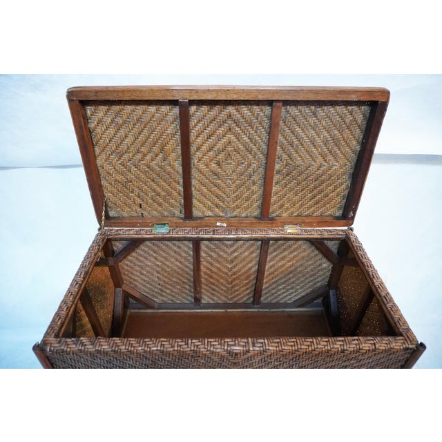 1990s Large Herringbone Woven Rattan Chest For Sale - Image 9 of 13