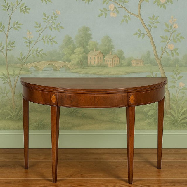 Antique Mahogany Demi Lune Fold Top Card Table With Inlay, Late 18 / Early 19thC For Sale - Image 4 of 4