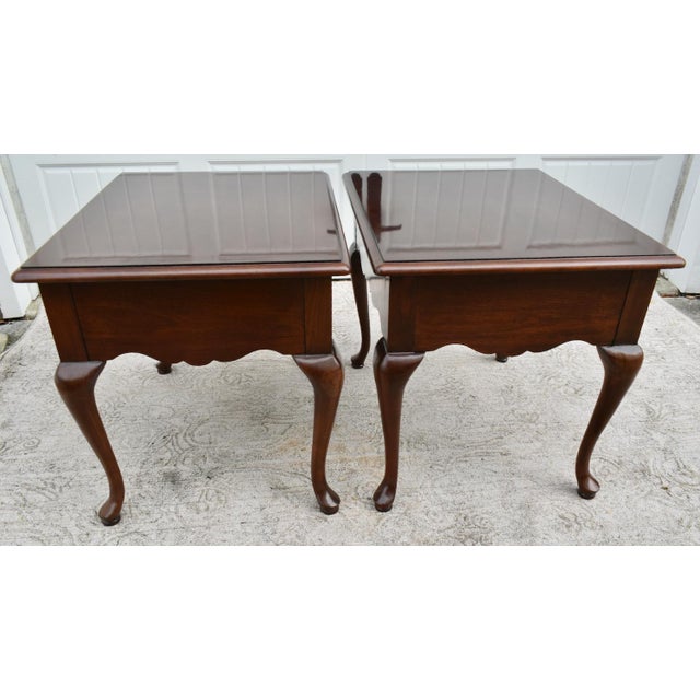 Vintage Pair of Thomasville Mahogany Queen Anne Style Tables W/Drawer For Sale - Image 10 of 13