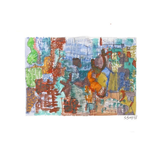 French Abstract Watercolor by Bordinas For Sale