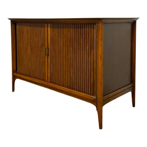 Vintage Mid-Century Modern Walnut Tambour Door Credenza / Media Console