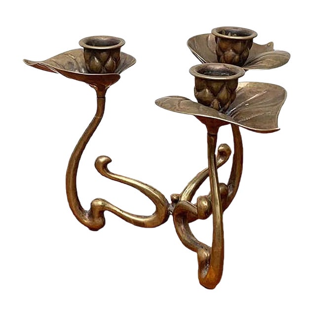 Vintage Brutalist Floral Metal Candleholder For Sale