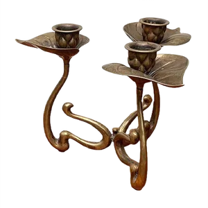 Vintage Brutalist Floral Metal Candleholder