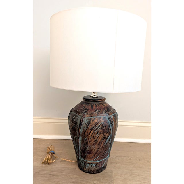 Brown 1990s Postmodern Ceramic Lamp Brutalist Style by Elite Lighting For Sale - Image 8 of 13