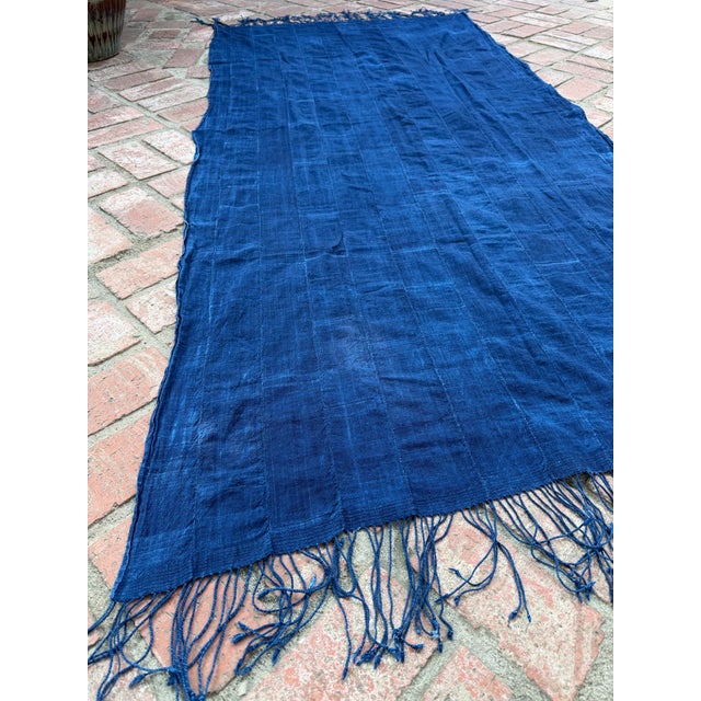 African Vintage African Indigo Denim Mossi Mudcloth 85” L X 41”w Textile Throw | No. 101 For Sale - Image 3 of 7