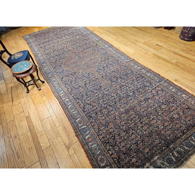 19th Century Persian Farahan Gallery Rug, Hand-Knotted Wool, Herati Geometric Pattern, Navy & ivory, 7x19 For Sale - Image 11 of 18