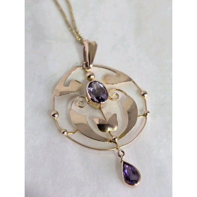 Art Nouveau 9ct Yellow Gold Amethyst Openwork Pendant, 1900 For Sale - Image 12 of 18