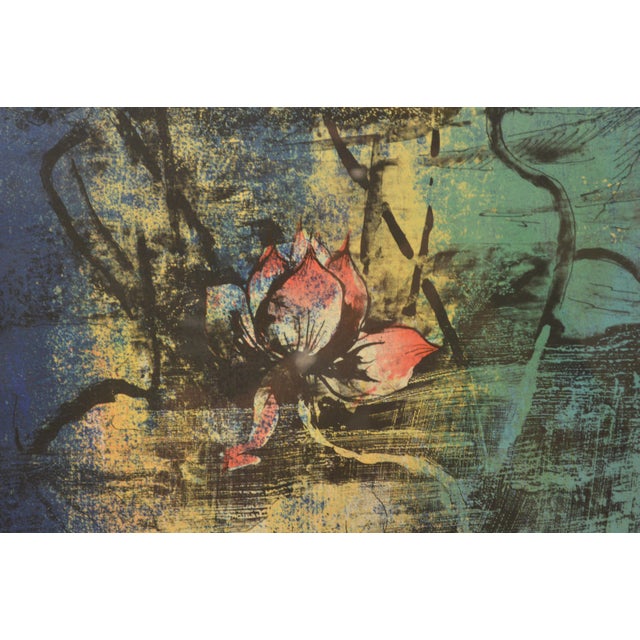 Hoi Lebadang Original Floral Still Life in Blue Lithograph Signed #D For Sale - Image 4 of 6