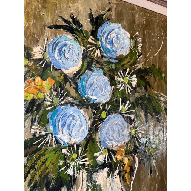 1960s 1970s Etta Benjamin Cien (American, 1924-2009) Impressionist Heavy Impasto Floral Still Life Oil on Masonite Painting, Framed For Sale - Image 5 of 12