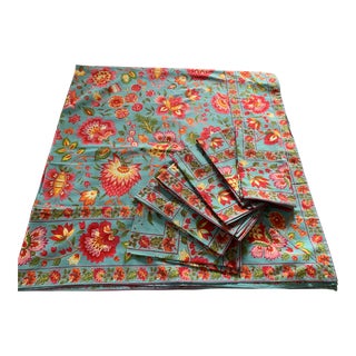 April Cornell Jacobean Floral Tablecloth & Napkins 7 Pieces For Sale