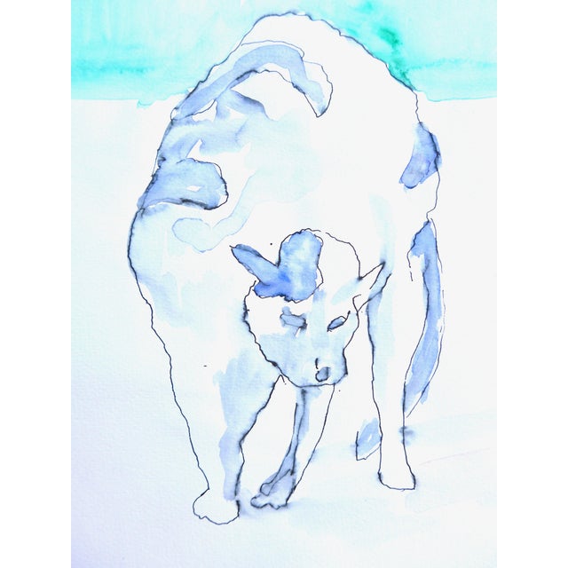 Contemporary "Blue Cat" Contemporary Watercolor Painting by Martha Holden For Sale - Image 3 of 7