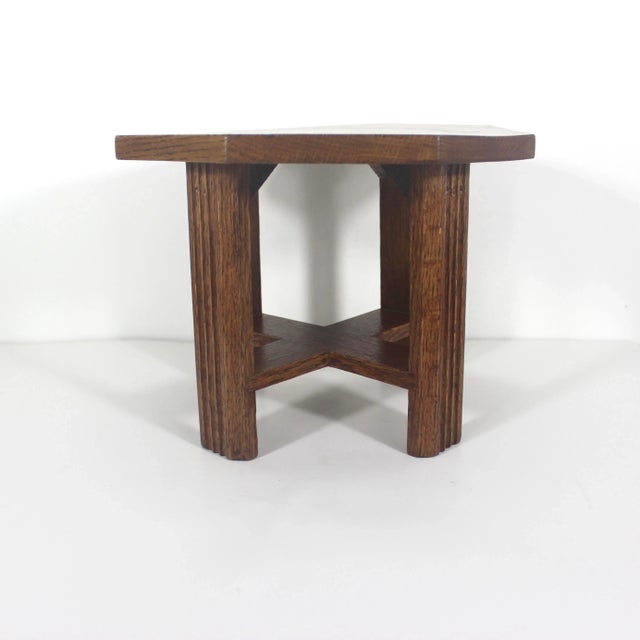 Vintage Oak Plant Stand Wood Stool Octagonal For Sale - Image 9 of 14