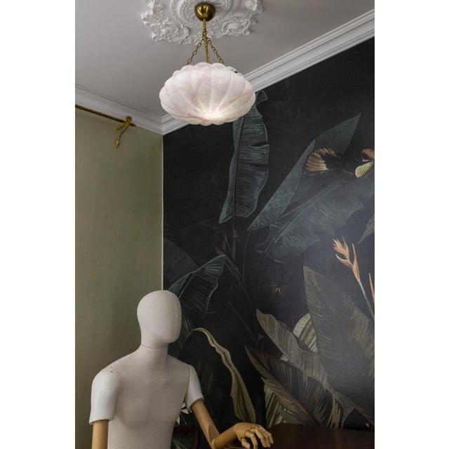 Art Deco White and Pink Marbled Glass and Brass Pendant Light, 1930s For Sale - Image 10 of 18