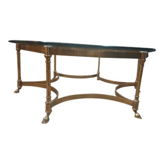 Vintage Horsehoof Hexagonal Brass Glass Coffee Table, in Manner of LaBarge For Sale