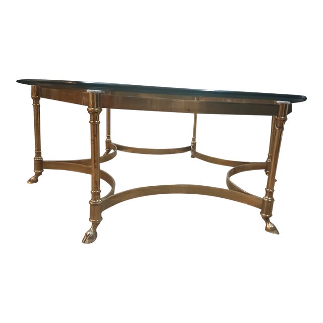 Vintage Horsehoof Hexagonal Brass Glass Coffee Table, in Manner of LaBarge For Sale