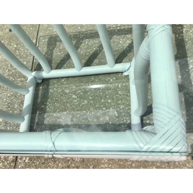 Wood Boho Chic White Rattan Rectangular Side Table For Sale - Image 7 of 8