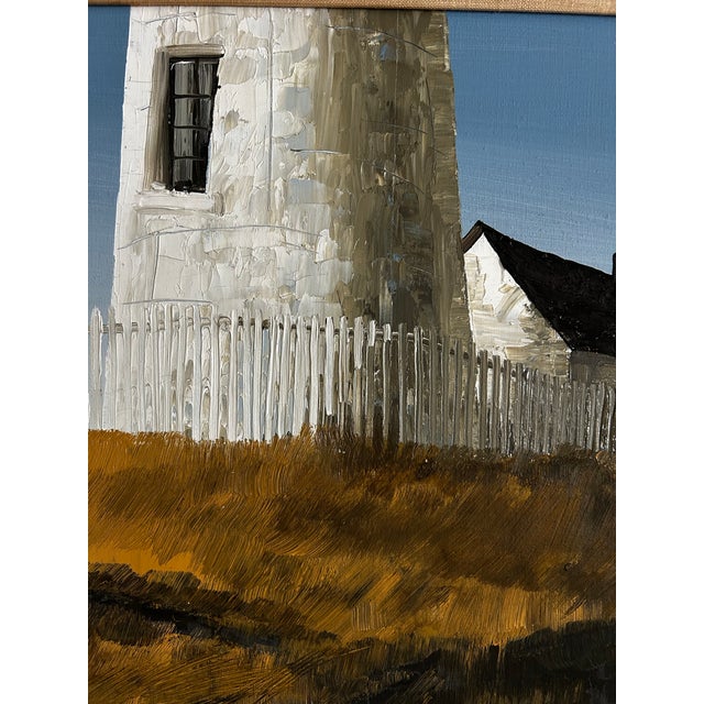 1970s Vintage 1970’s Impressionist Painting of a Lighthouse on the Coast For Sale - Image 5 of 8