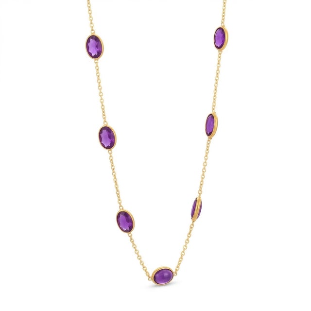 Contemporary Amethyst Bezel Chain Necklace, Purple Gemstone February Birthstone Necklace for Woman For Sale - Image 3 of 4