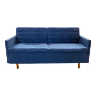 Late 20th Century Herman Miller x Geiger International Tuxedo Classic Blue Settee Loveseat For Sale