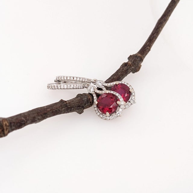Modern 5.8Ct Madagascar Ruby Earrings With Natural Diamond Accents: Solid 14k Gold, 8mm, Pair For Sale - Image 3 of 7