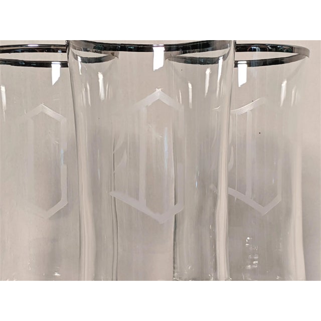 Glass Platinum Monogram Glass Set of 8 - Initial C For Sale - Image 7 of 11