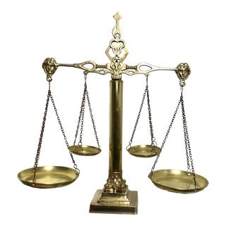 Mid 20th Century Vintage Double Justice Scale Brass and Marble For Sale