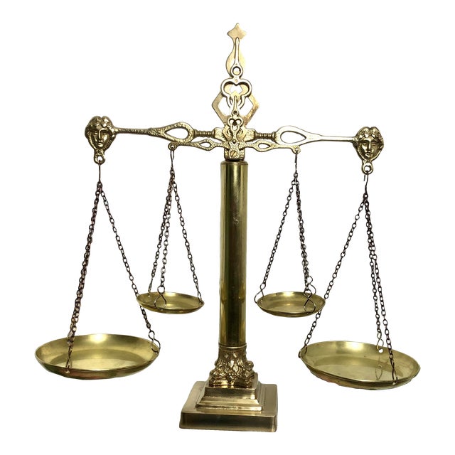Mid 20th Century Vintage Double Justice Scale Brass and Marble For Sale
