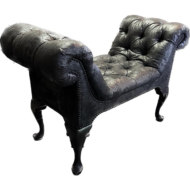This vintage window bench has been updated with an avant-garde finish, boasting a sleek black acrylic covering that adds...