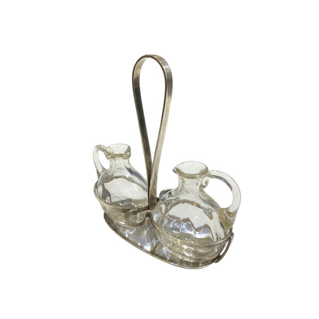Mid 20th Century Mid 20th Century Arthur Krupp Milano Oil and Vinegar Glass and Silverplate Cruet Set - 3pcs, Possibly Gio Ponti For Sale - Image 5 of 16