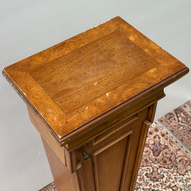 Transitional Mid-Century American of Chicago Walnut Pedestal Cabinet For Sale - Image 3 of 11
