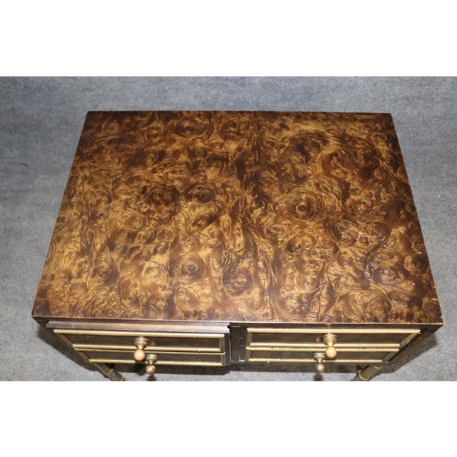 Mastercraft Pair of Regency Style Burl Wood & Brass Nightstands by Mastercraft For Sale - Image 4 of 13