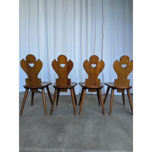 Farmhouse Tyrolean Chair with Heart Cutout Back, 1970s, Set of 4 For Sale - Image 11 of 18