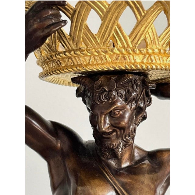 Metal Antique Pair of Patinated Bronze Sculptures Bacchus & Bacchante For Sale - Image 7 of 18